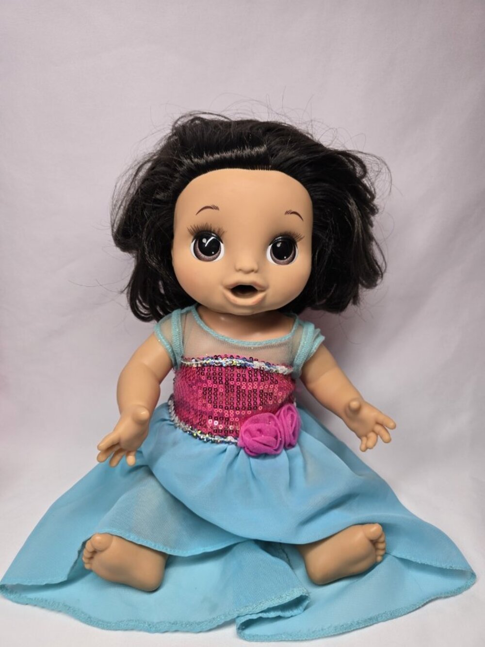 Baby Alive Happy Hungry Baby Interactive Doll Dark Hair 2018 Rubber Face- WORKS